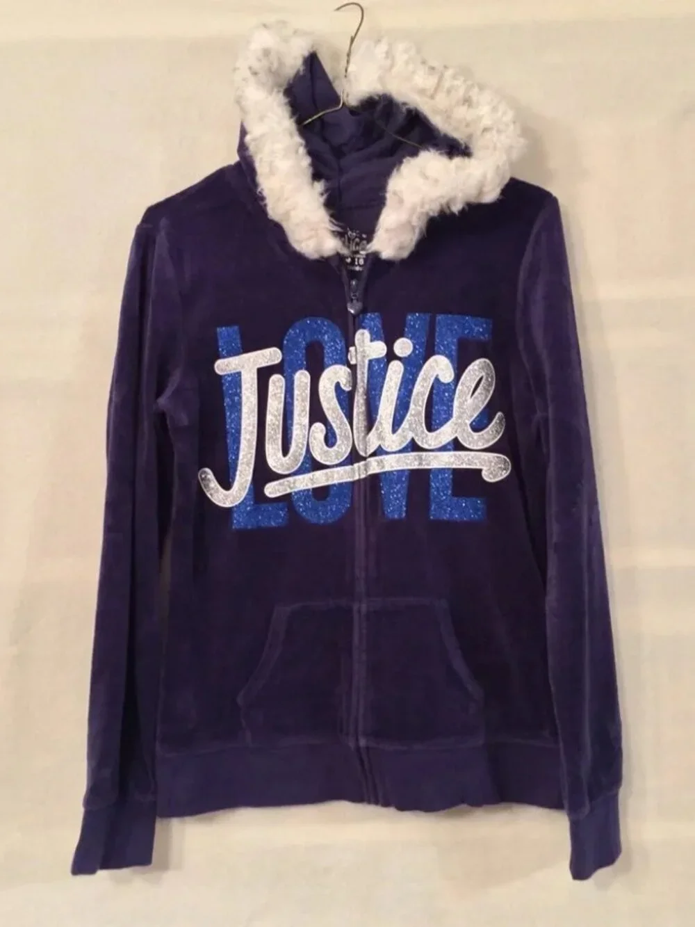 Justice 16 navy blue velour glitter LOVE hoodie jacket